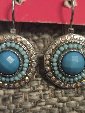 Turquoise Beaded Round Drop Earrings - Women Jewelry